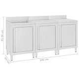 vidaXL Commercial Kitchen Sink Cabinet 180x60x96 cm Stainless Steel