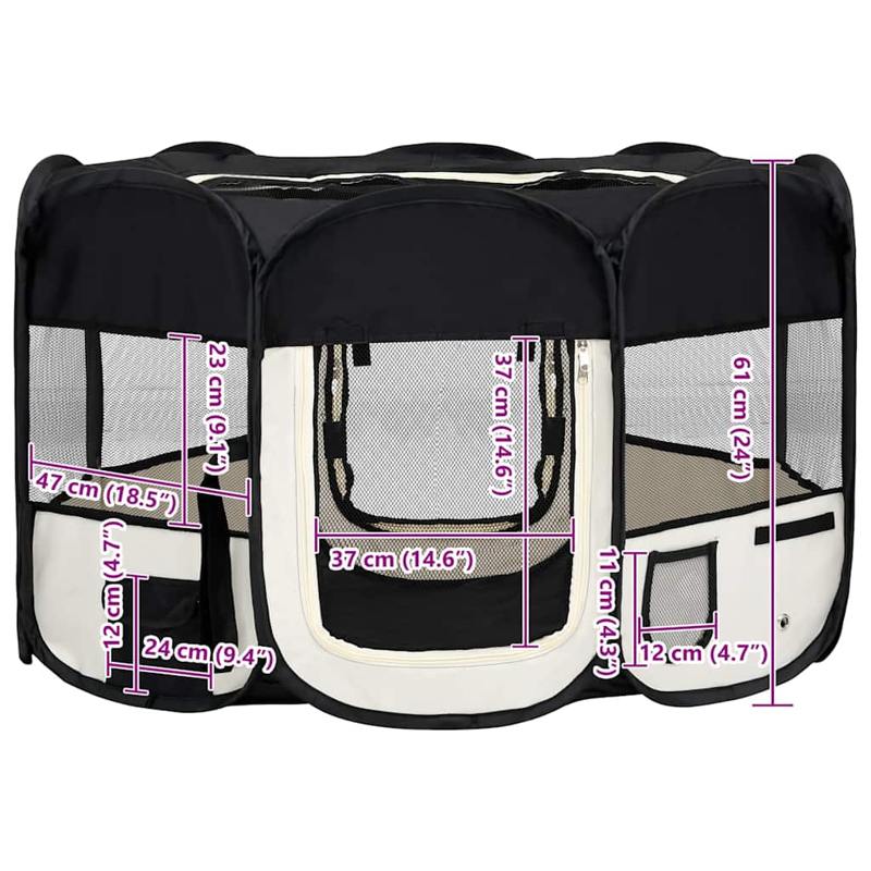 vidaXL Foldable Dog Playpen with Carrying Bag Black 125x125x61 cm