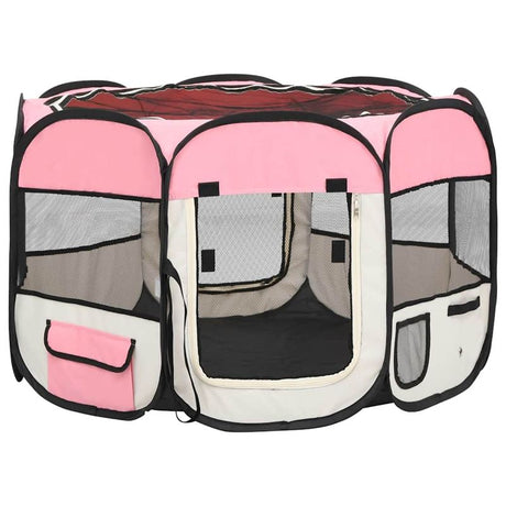 vidaXL Foldable Dog Playpen with Carrying Bag Pink 90x90x58 cm