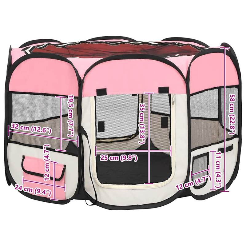 vidaXL Foldable Dog Playpen with Carrying Bag Pink 90x90x58 cm