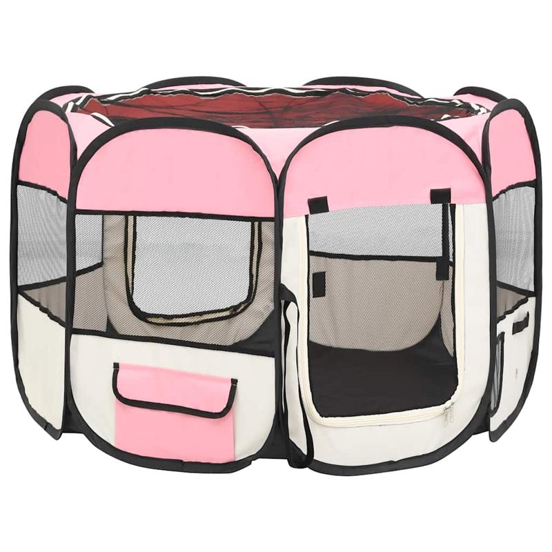 vidaXL Foldable Dog Playpen with Carrying Bag Pink 90x90x58 cm