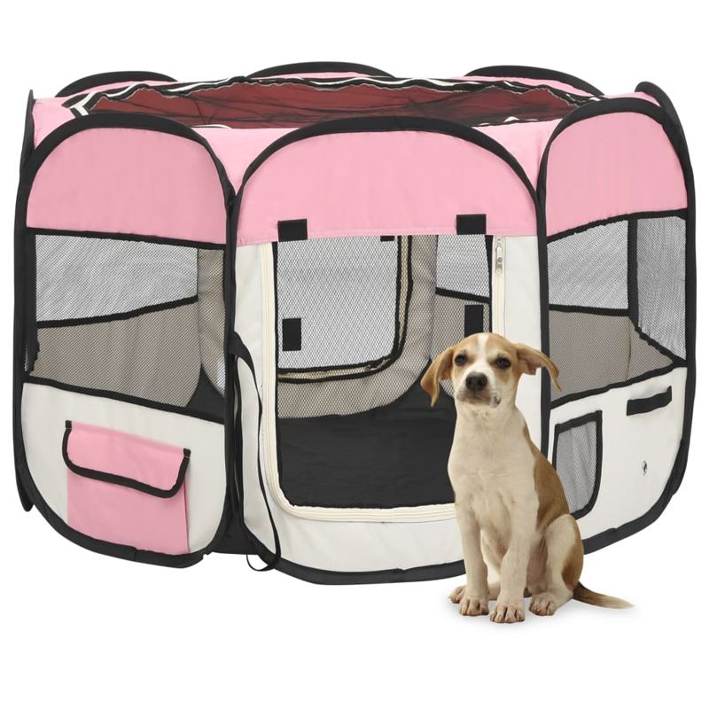 vidaXL Foldable Dog Playpen with Carrying Bag Pink 90x90x58 cm