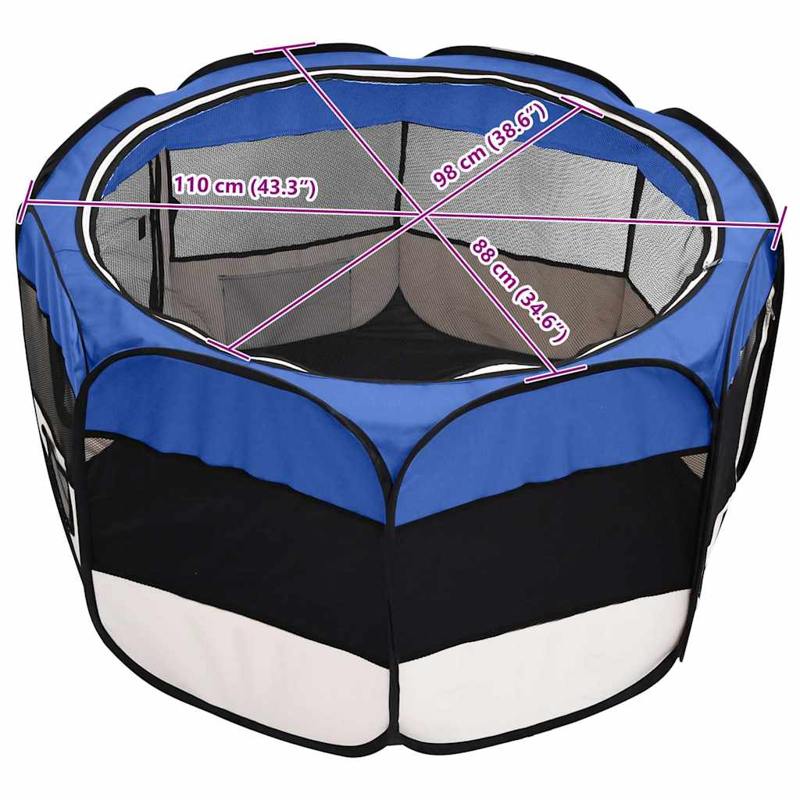 vidaXL Foldable Dog Playpen with Carrying Bag Blue 110x110x58 cm