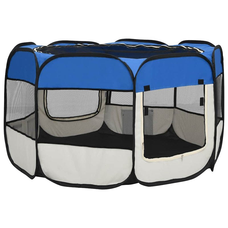 vidaXL Foldable Dog Playpen with Carrying Bag Blue 110x110x58 cm