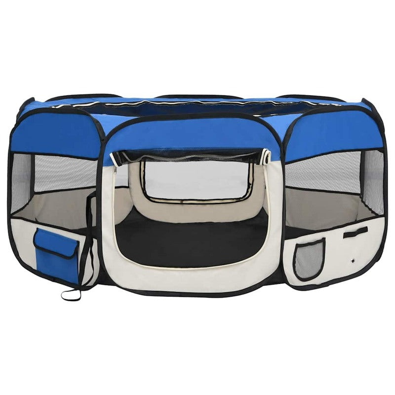 vidaXL Foldable Dog Playpen with Carrying Bag Blue 145x145x61 cm