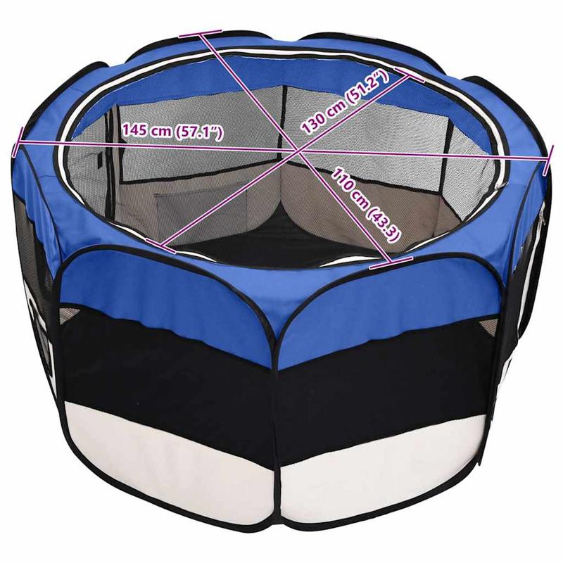 vidaXL Foldable Dog Playpen with Carrying Bag Blue 145x145x61 cm