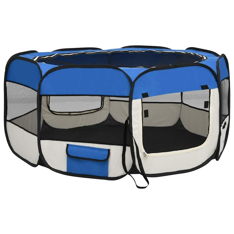 vidaXL Foldable Dog Playpen with Carrying Bag Blue 145x145x61 cm