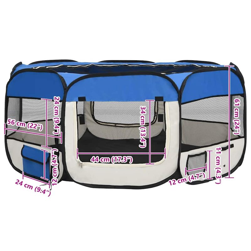 vidaXL Foldable Dog Playpen with Carrying Bag Blue 145x145x61 cm