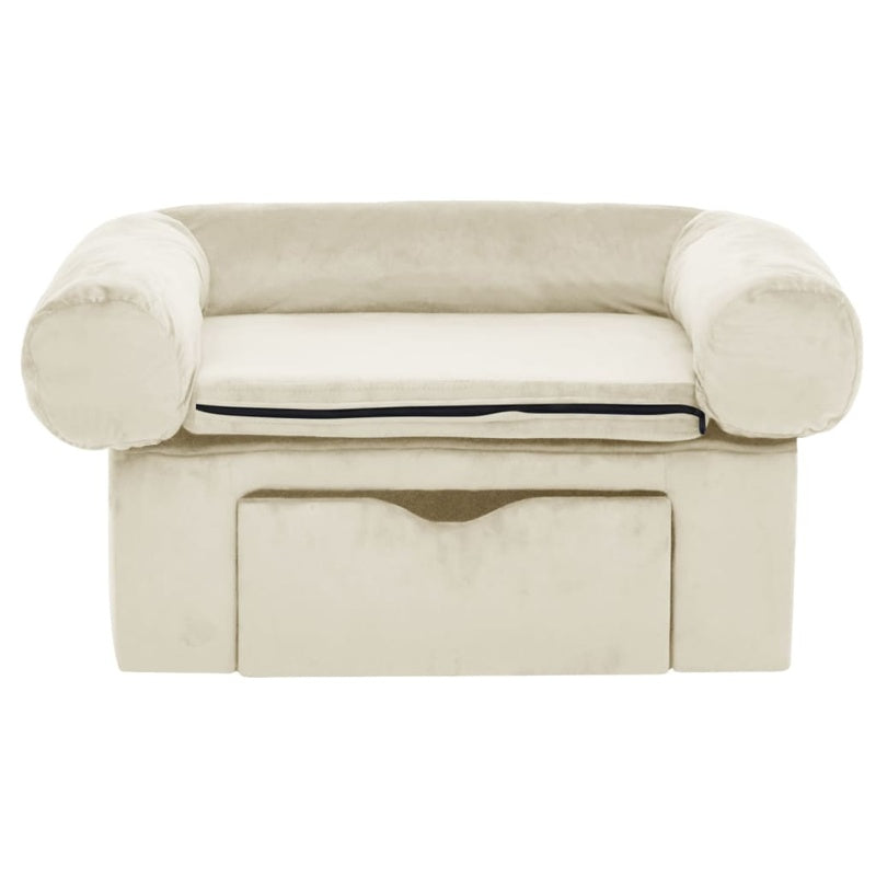 vidaXL Dog Sofa with Drawer Cream 75x50x38 cm Plush