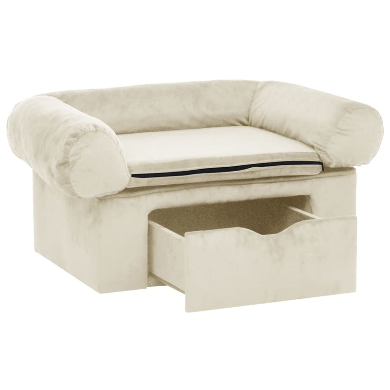 vidaXL Dog Sofa with Drawer Cream 75x50x38 cm Plush