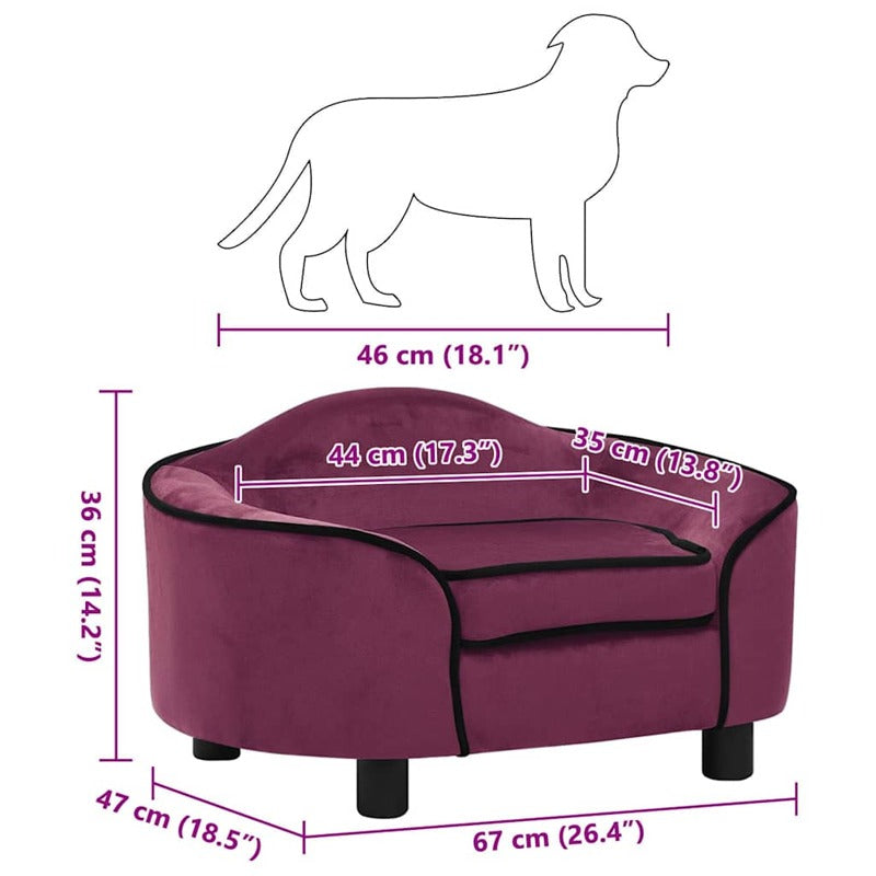 vidaXL Dog Sofa Burgundy 67x47x36 cm Plush