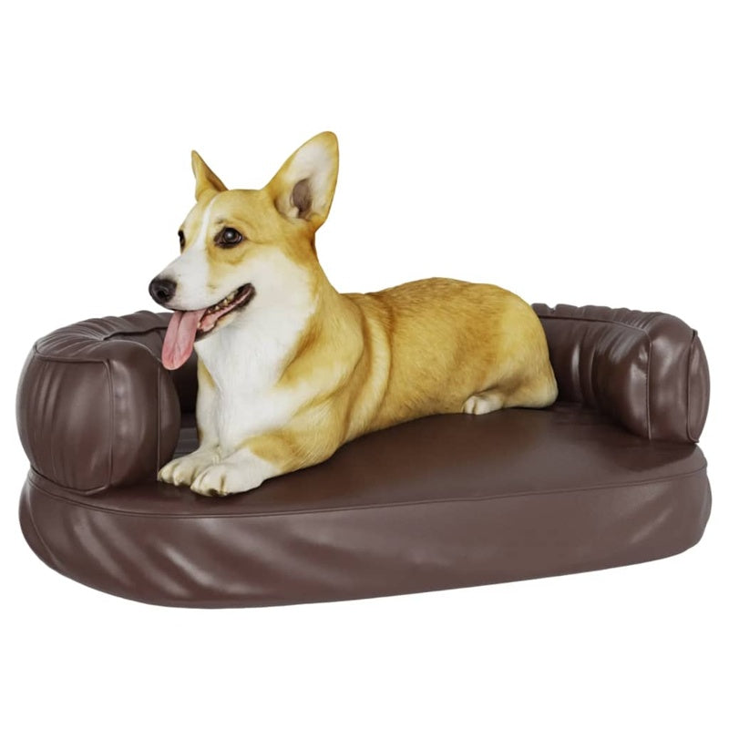 vidaXL Ergonomic Foam Dog Bed Brown 60x42 cm Faux Leather