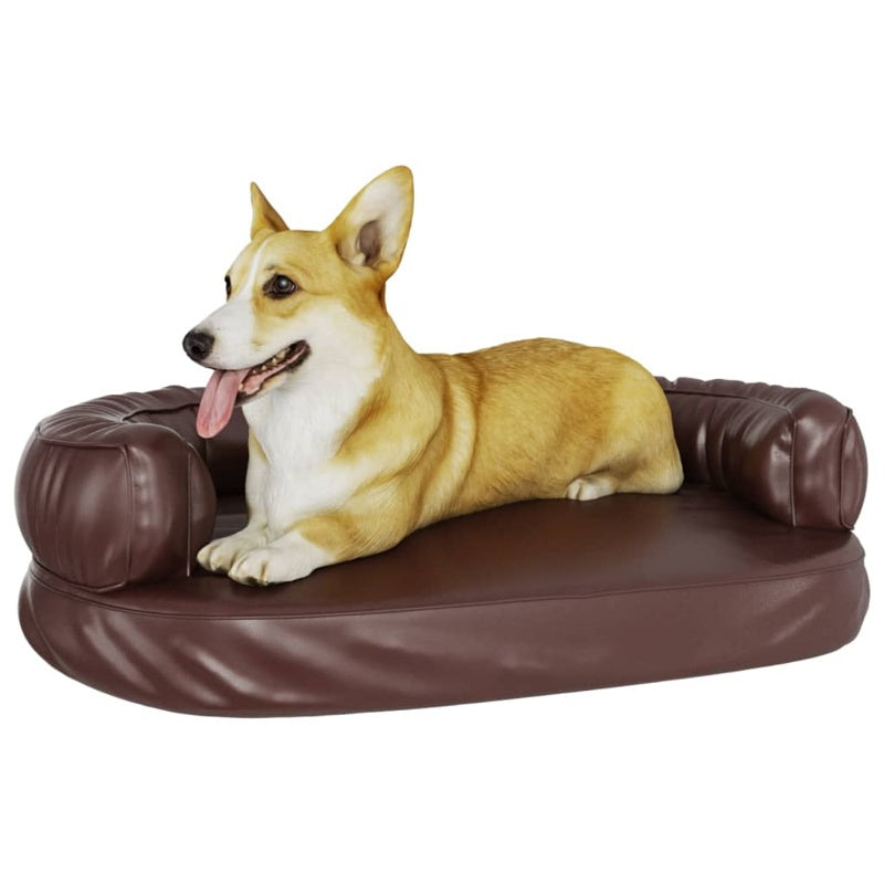 vidaXL Ergonomic Foam Dog Bed Brown 75x53 cm Faux Leather