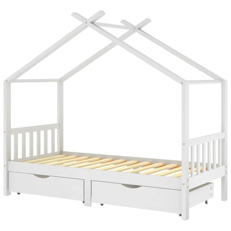 vidaXL Kids Bed Frame with Drawers White Solid Pine Wood 90x200 cm