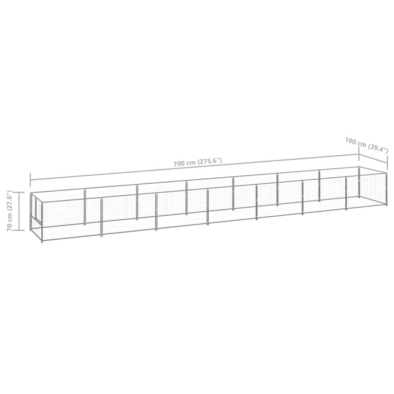 vidaXL Dog Kennel Silver 7 m² Steel