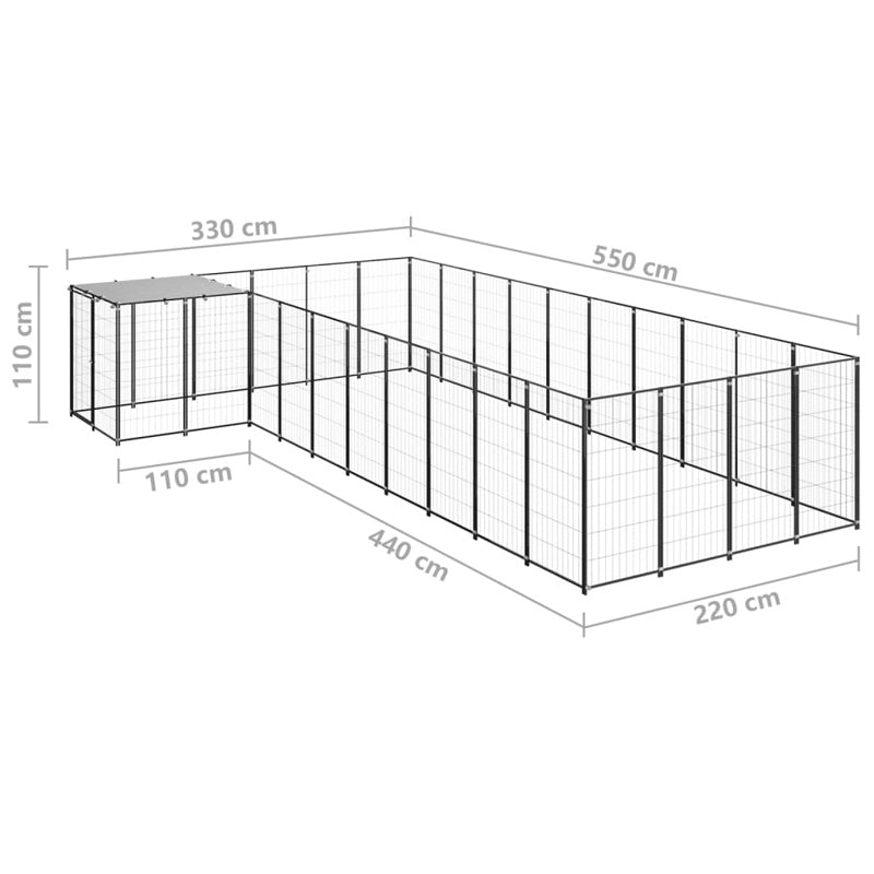 vidaXL Dog Kennel Black 13.31 m² Steel