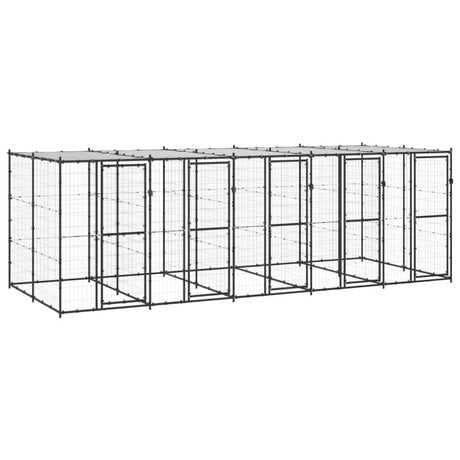 vidaXL Outdoor Dog Kennel Steel with Roof 12.1 m²