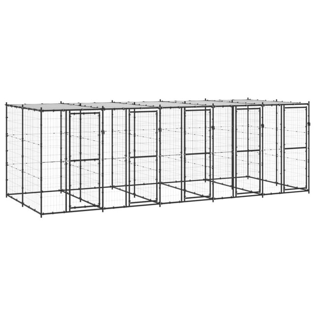 vidaXL Outdoor Dog Kennel Steel with Roof 12.1 m²