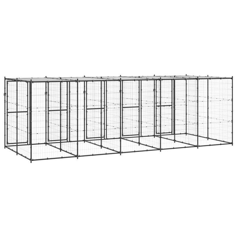 vidaXL Outdoor Dog Kennel Steel with Roof 12.1 m²