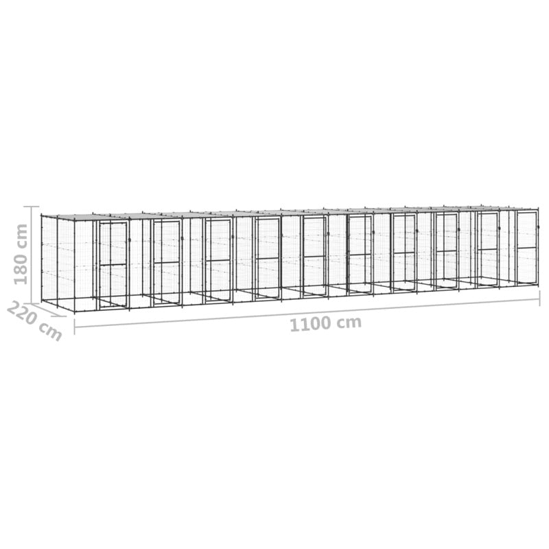 vidaXL Outdoor Dog Kennel Steel with Roof 24.2 m²