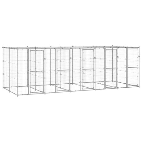 vidaXL Outdoor Dog Kennel Galvanised Steel with Roof 12.1 m²