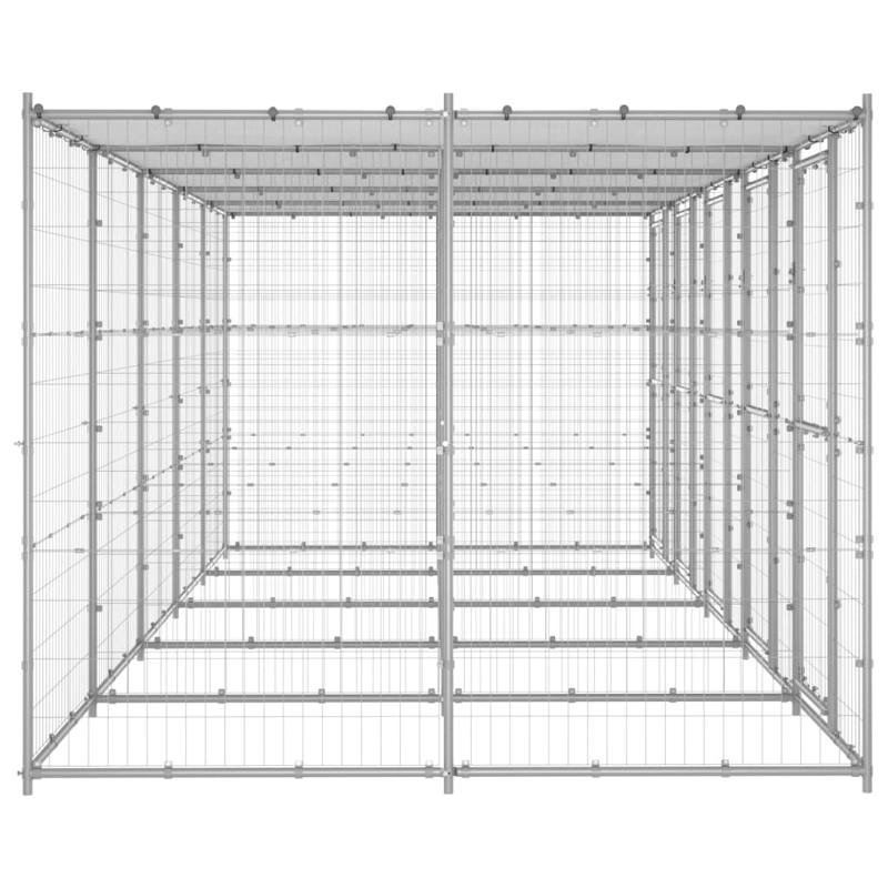 vidaXL Outdoor Dog Kennel Galvanised Steel with Roof 12.1 m²