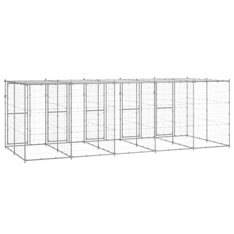 vidaXL Outdoor Dog Kennel Galvanised Steel with Roof 12.1 m²