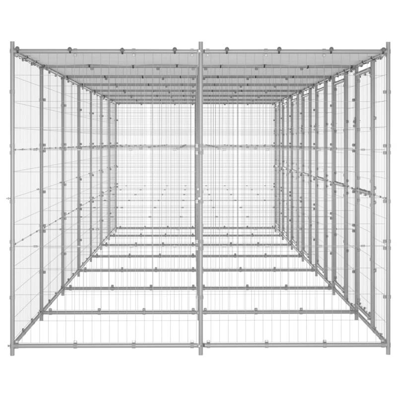 vidaXL Outdoor Dog Kennel Galvanised Steel with Roof 16.94 m²