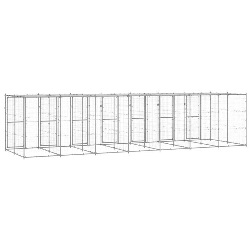 vidaXL Outdoor Dog Kennel Galvanised Steel with Roof 16.94 m²