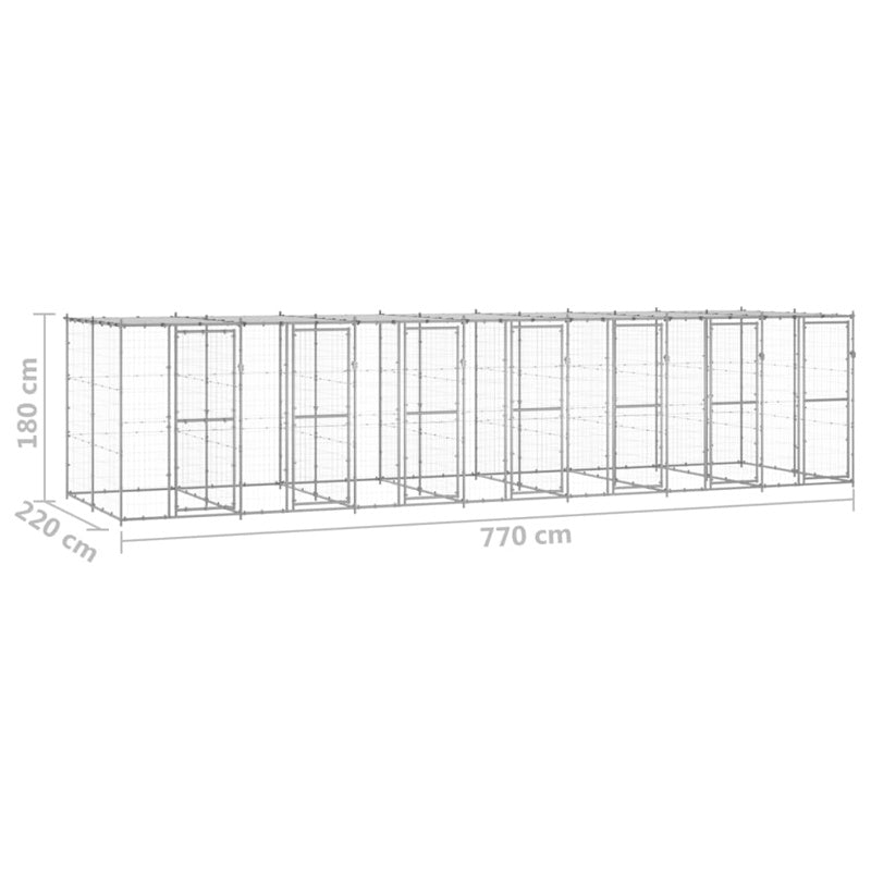 vidaXL Outdoor Dog Kennel Galvanised Steel with Roof 16.94 m²