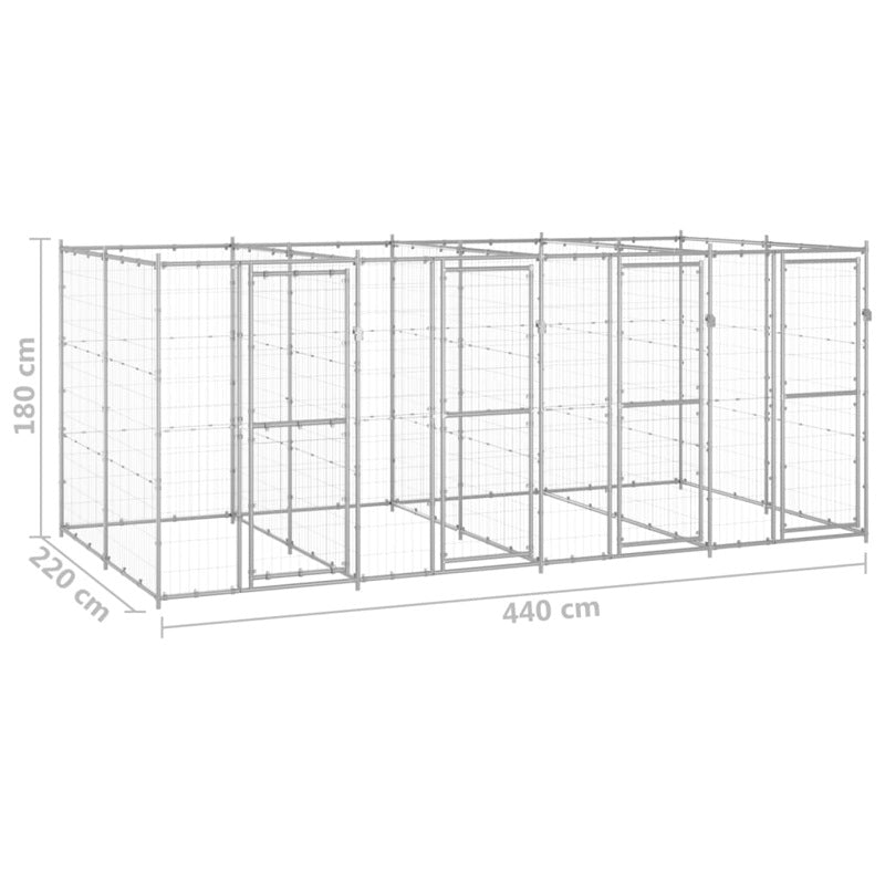 vidaXL Outdoor Dog Kennel Galvanised Steel 9.68 m²