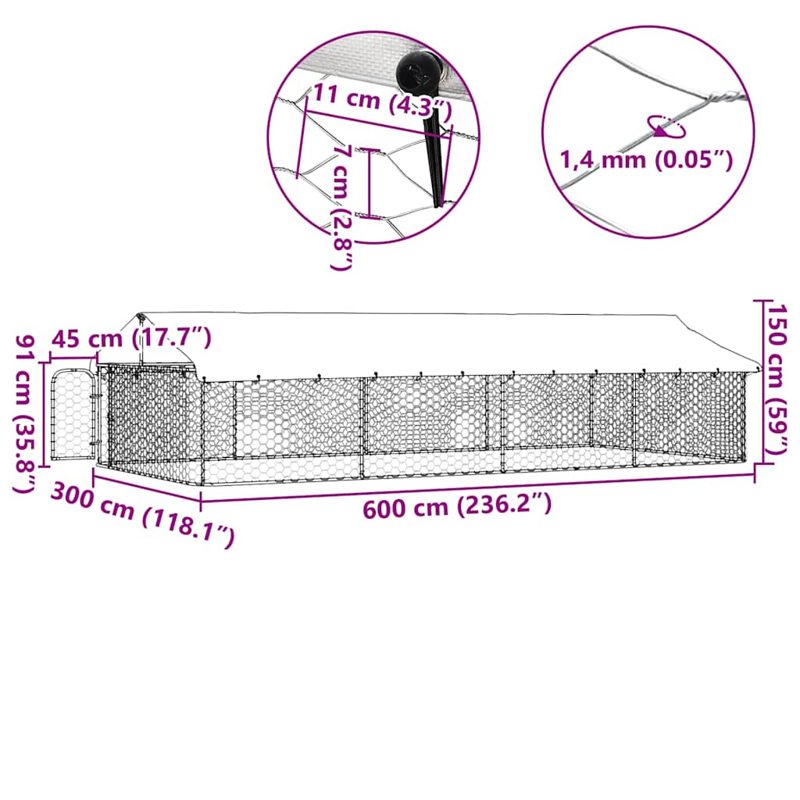 vidaXL Outdoor Dog Kennel with Roof 600x300x150 cm