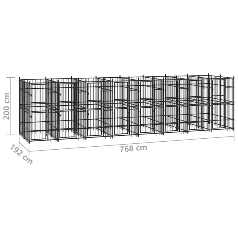 vidaXL Outdoor Dog Kennel Steel 14.75 m²