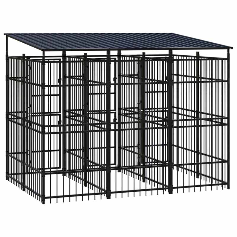 vidaXL Outdoor Dog Kennel with Roof Steel 5.53 m²