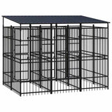 vidaXL Outdoor Dog Kennel with Roof Steel 5.53 m²