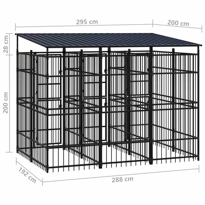 vidaXL Outdoor Dog Kennel with Roof Steel 5.53 m²