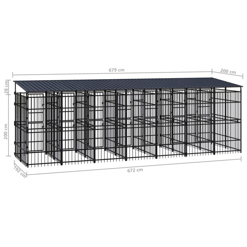 vidaXL Outdoor Dog Kennel with Roof Steel 12.9 m²