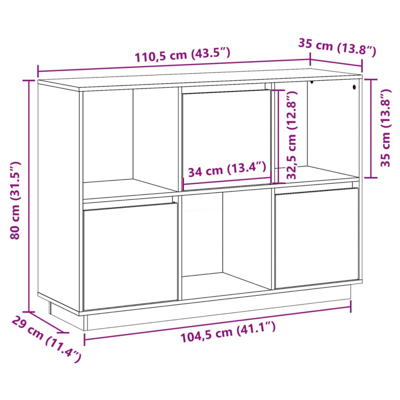 vidaXL Sideboard Black 110.5x35x80 cm Solid Wood Pine