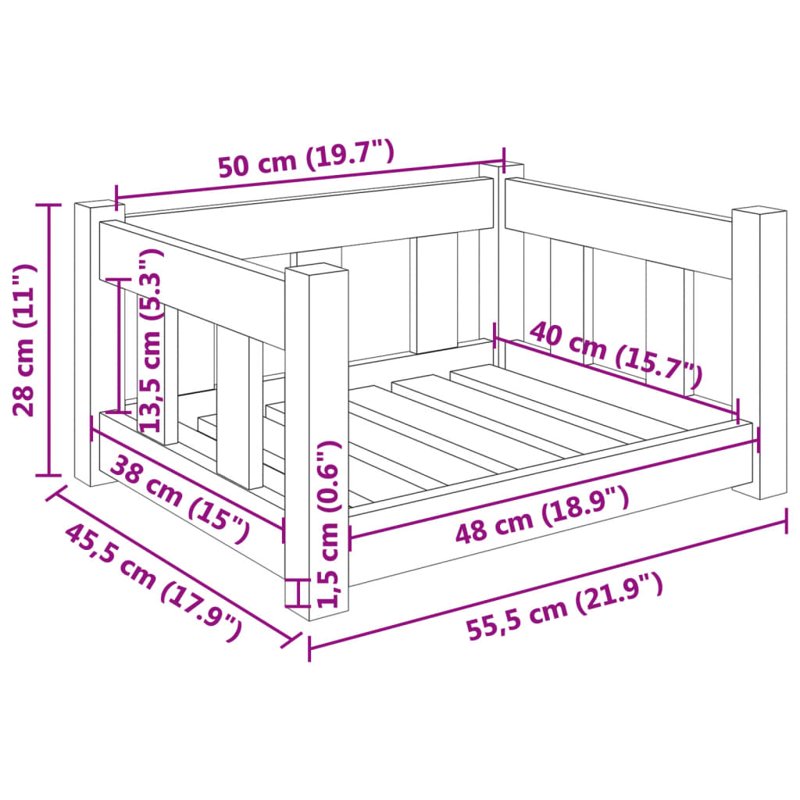 vidaXL Dog Bed White 55.5x45.5x28 cm Solid Wood Pine