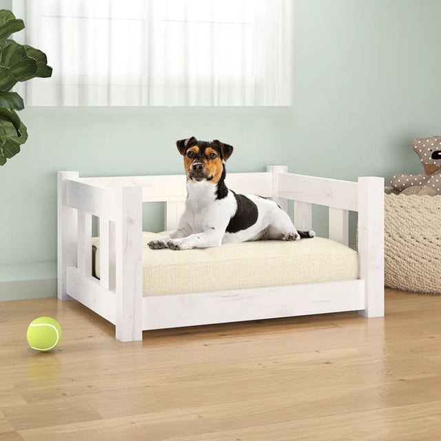 vidaXL Dog Bed White 55.5x45.5x28 cm Solid Wood Pine