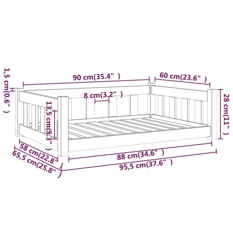 vidaXL Dog Bed 95.5x65.5x28 cm Solid Wood Pine