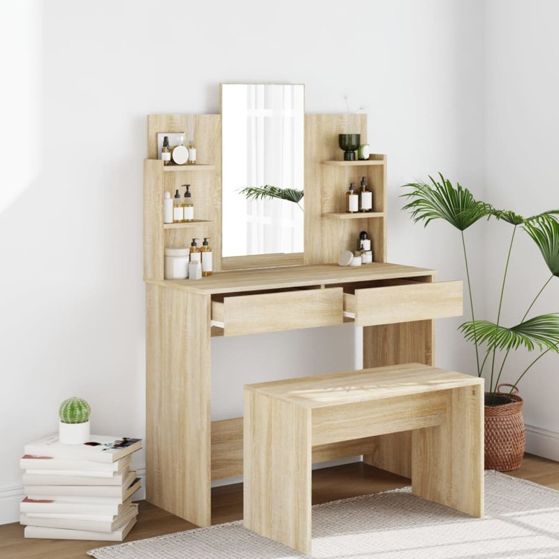 vidaXL Dressing Table with Mirror Sonoma Oak 96x40x142 cm