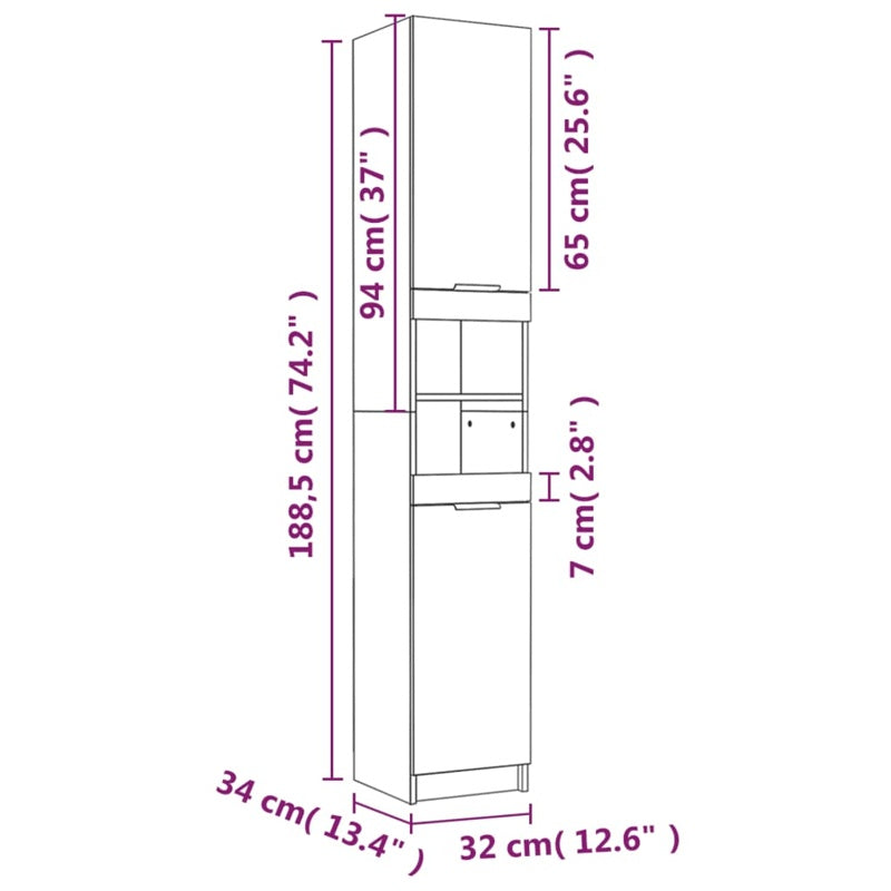 vidaXL Bathroom Cabinet Sonoma Oak 32x34x188.5 cm Engineered Wood