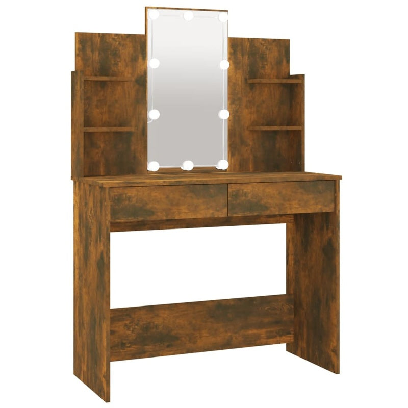 vidaXL Dressing Table with LED Smoked Oak 96x40x142 cm