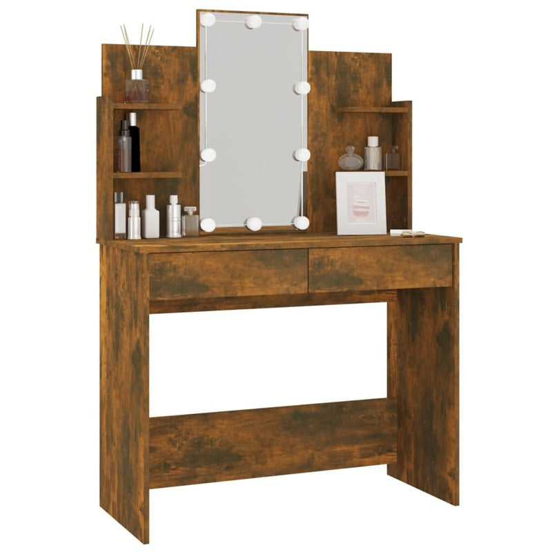 vidaXL Dressing Table with LED Smoked Oak 96x40x142 cm