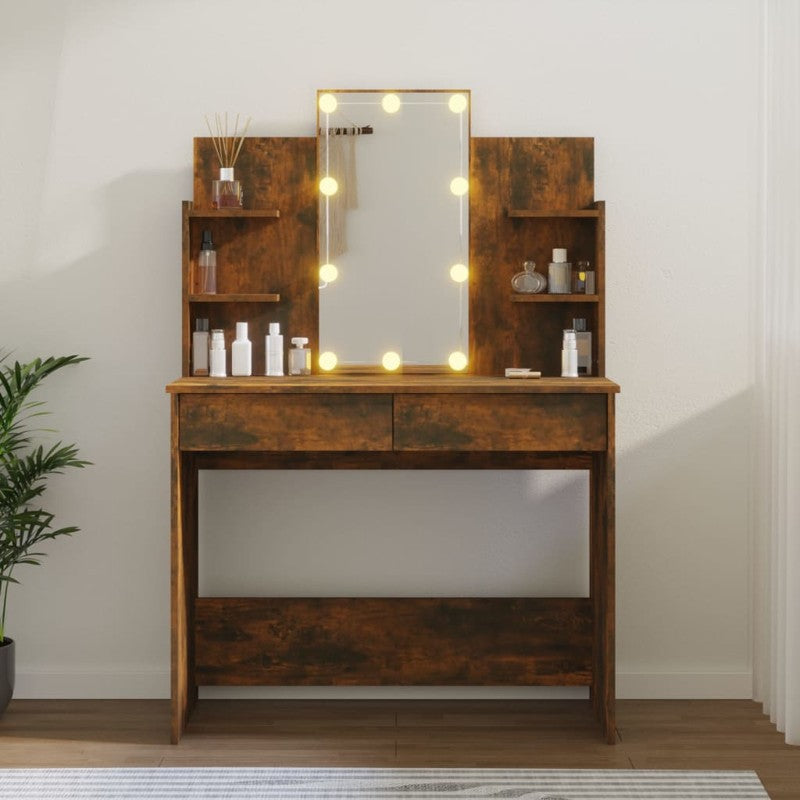 vidaXL Dressing Table with LED Smoked Oak 96x40x142 cm