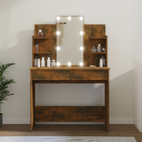 vidaXL Dressing Table with LED Smoked Oak 96x40x142 cm