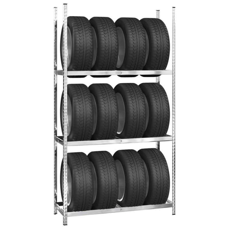 vidaXL 3-Layer Tire Rack Silver 110x40x200 cm Steel