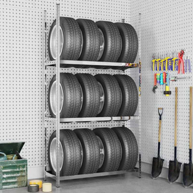 vidaXL 3-Layer Tire Rack Silver 110x40x200 cm Steel