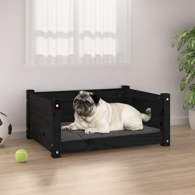 vidaXL Dog Bed Black 65.5x50.5x28 cm Solid Pine Wood